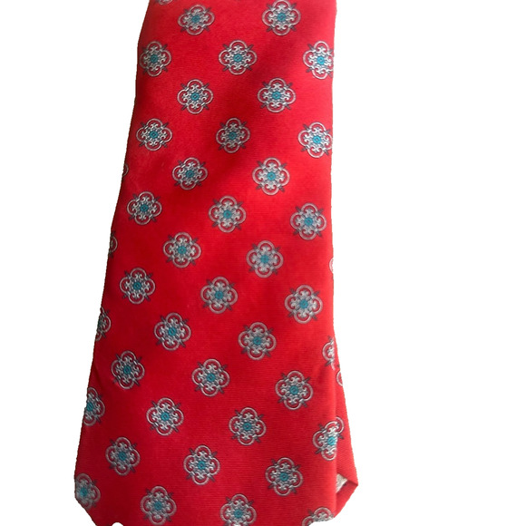 Christian Dior Red Silk Tie Geometric Diamond Pattern Woven Italy Made USA 3.5" - Picture 3 of 7